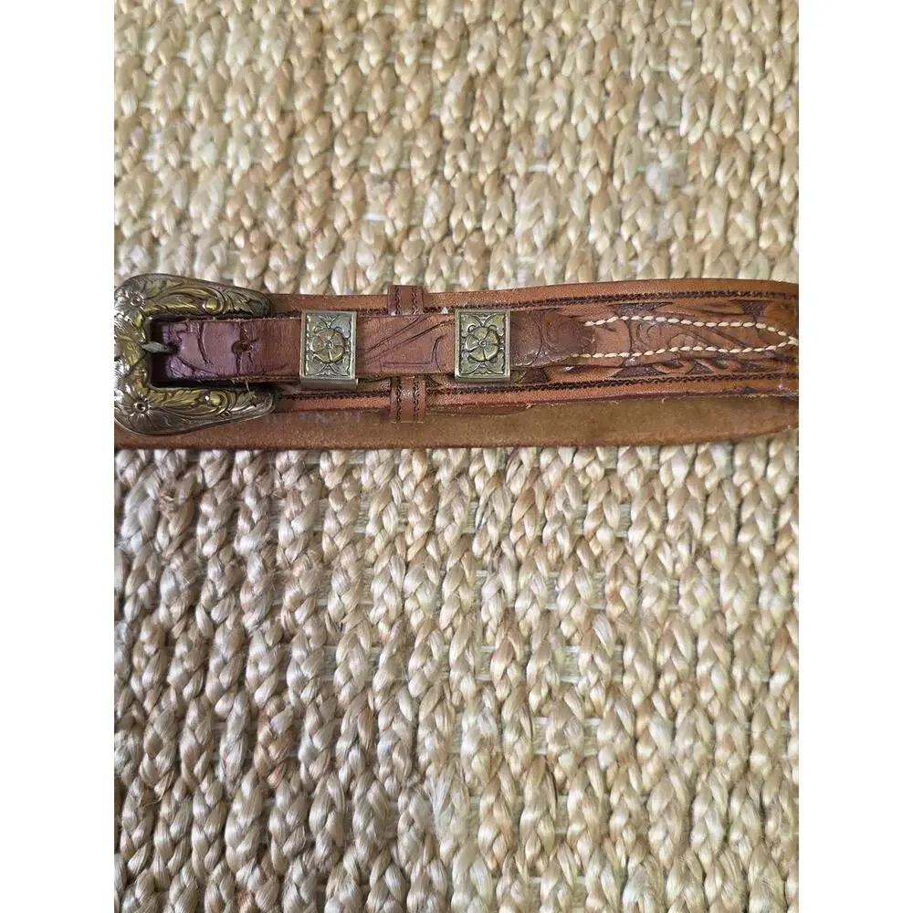 Vintage Ranger Style Tooled Genuine Saddle Leather Western Floral Womens Sz 30
